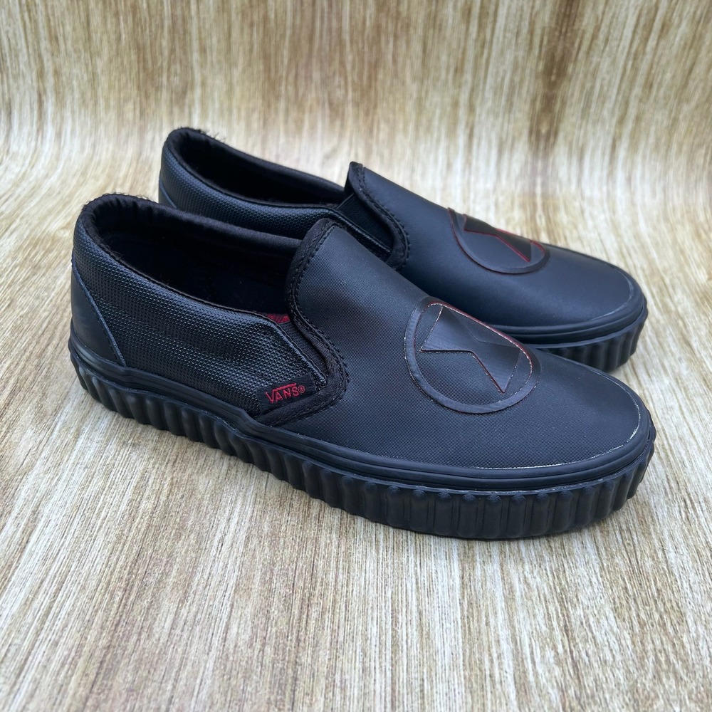 Vans x Marvel Black Widow Women's‎ Size 5 Slip On Sneakers Black Red Logo NEW